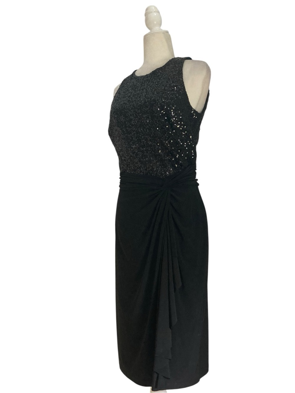 Lauren Ralph Lauren Black Sequin Cocktail Dress Draped Evening Dress 10 NWT - Picture 3 of 11